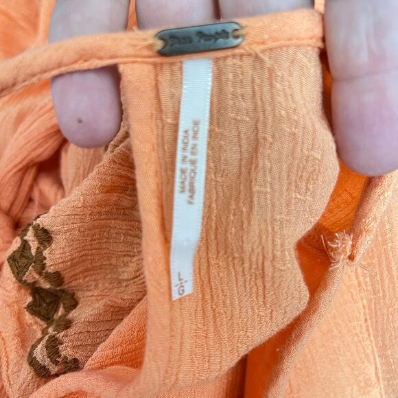 Free People Orange Coral Bronze Embroidered Boho Weekend Brunch Dress Size Large - Picture 6 of 8